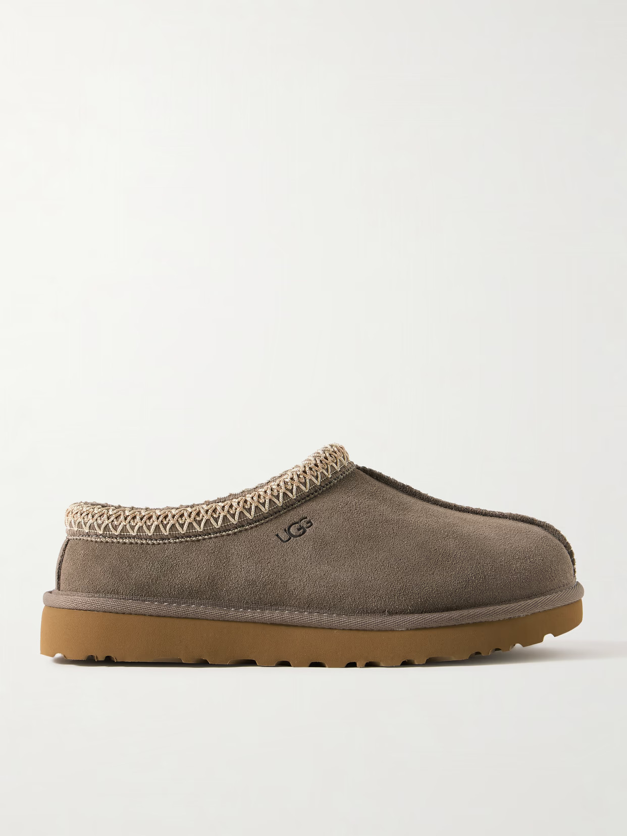 UGG - Tasman Wool-blend Fleece-lined Embroidered Suede Slippers - Brown | NET-A-PORTER (US)