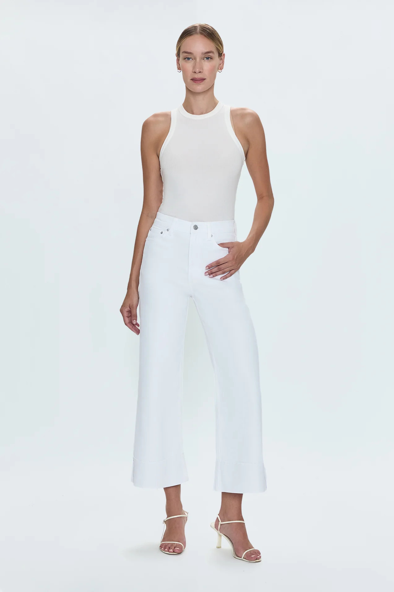 Lana Crop Cuff High Rise Ultra Wide Leg Jean- Vivid White | Pistola Denim