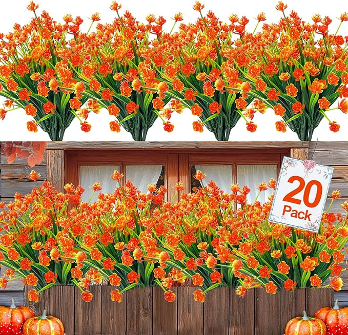 TURNMEON 20 Bundles Artificial Fall Flowers for Outdoor Fall Decorations, UV Resistant Faux Outsi... | Amazon (US)