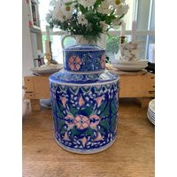 Vintage Chinese Export Blue & Pink Chinoiserie Ginger Jar. Measures 10.5"" X 8 | Etsy (US)