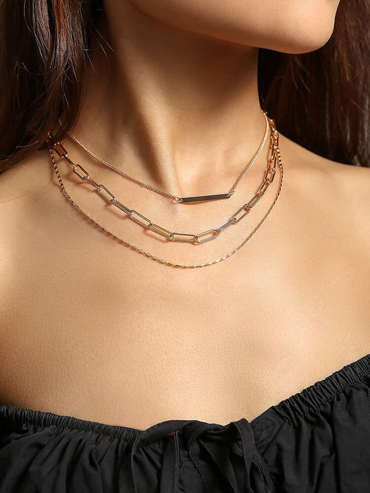 3pcs Metal Chain Necklace | SHEIN