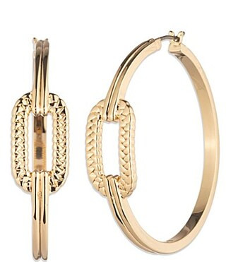 Lauren Ralph Lauren Gold Tone Herringbone Link Hoop Earrings - Gold | Dillard's