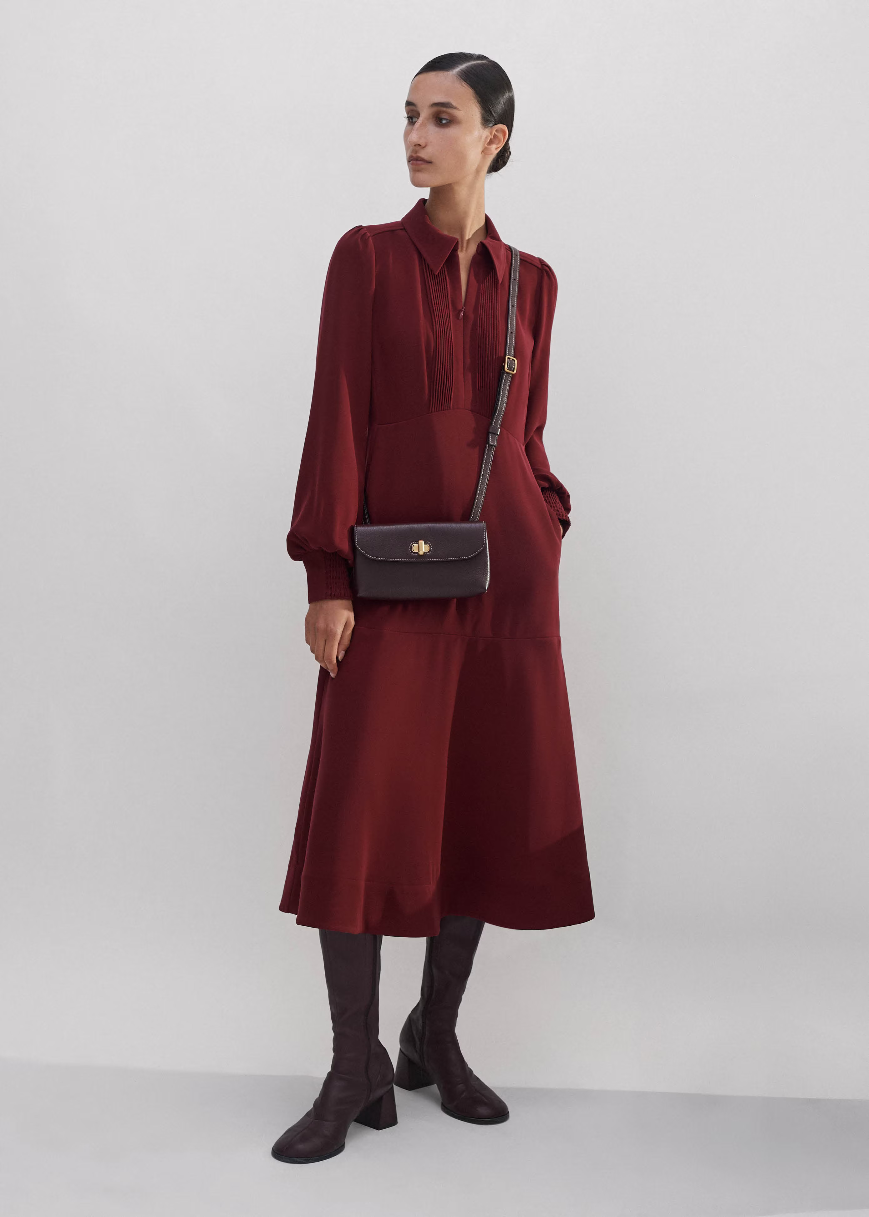 Women's Red Crepe Pintuck Detail Midi Dress | ME+EM | ME+EM US