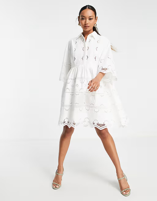 ASOS EDITION mini shirt dress with cutwork in white | ASOS | ASOS (Global)