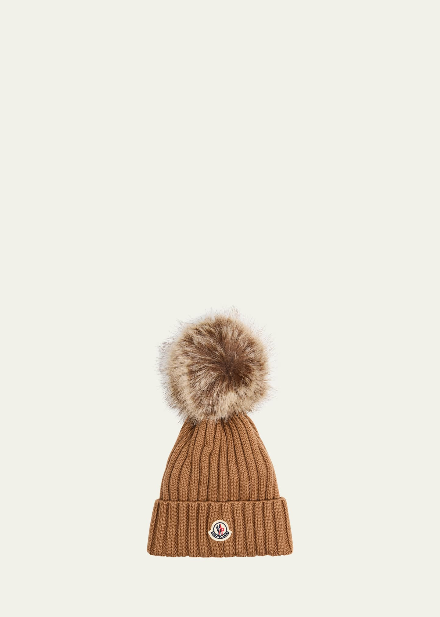 Moncler Ribbed Beanie with Faux Fur Pom | Bergdorf Goodman