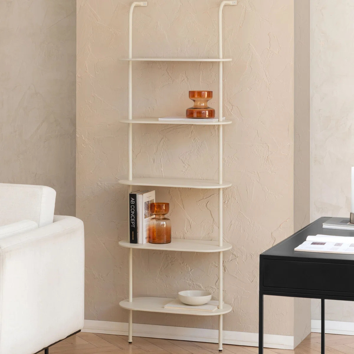 Corle 72" H x 24" W x 12" D 5-Tier Ladder Iron Bookcase Chalk White | Wayfair North America