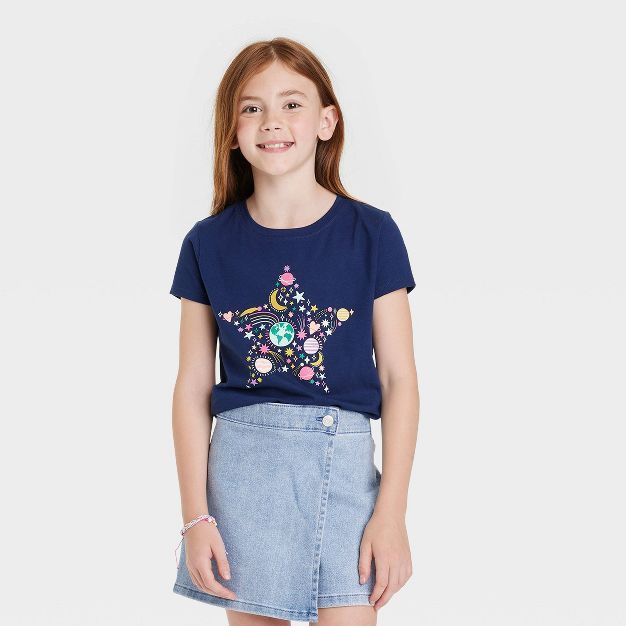 Girls' 'Star' Short Sleeve Graphic T-Shirt - Cat & Jack™ Navy | Target