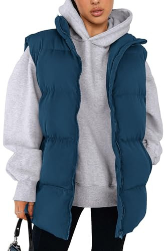 PRETTYGARDEN Women's Puffer Jacket Vests 2025 Fall Casual Sleeveless Stand Collar Zip Up Coats Warm Winter Outerwear (Dark Blue,Medium) | Amazon (US)