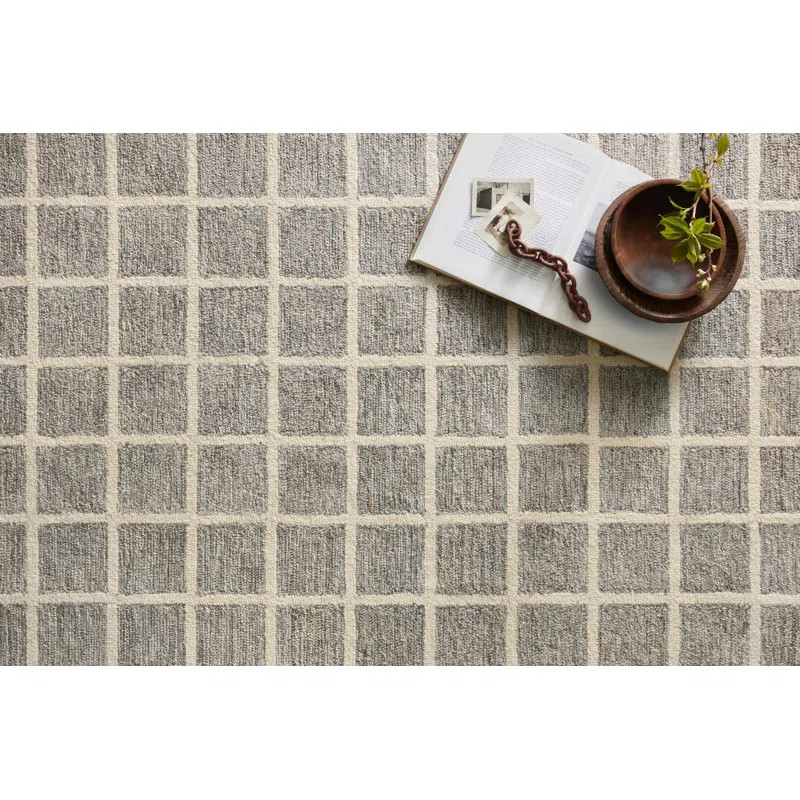Polly Checkered Handmade Tufted Area Rug in Slate/Ivory | Wayfair North America