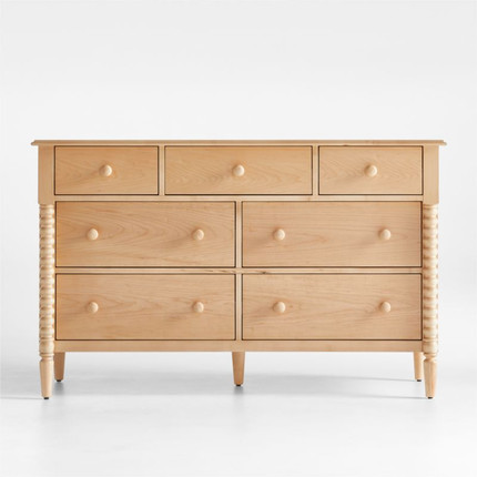 Jenny Lind Maple Wood Spindle 7-Drawer Wide Kids Dresser
