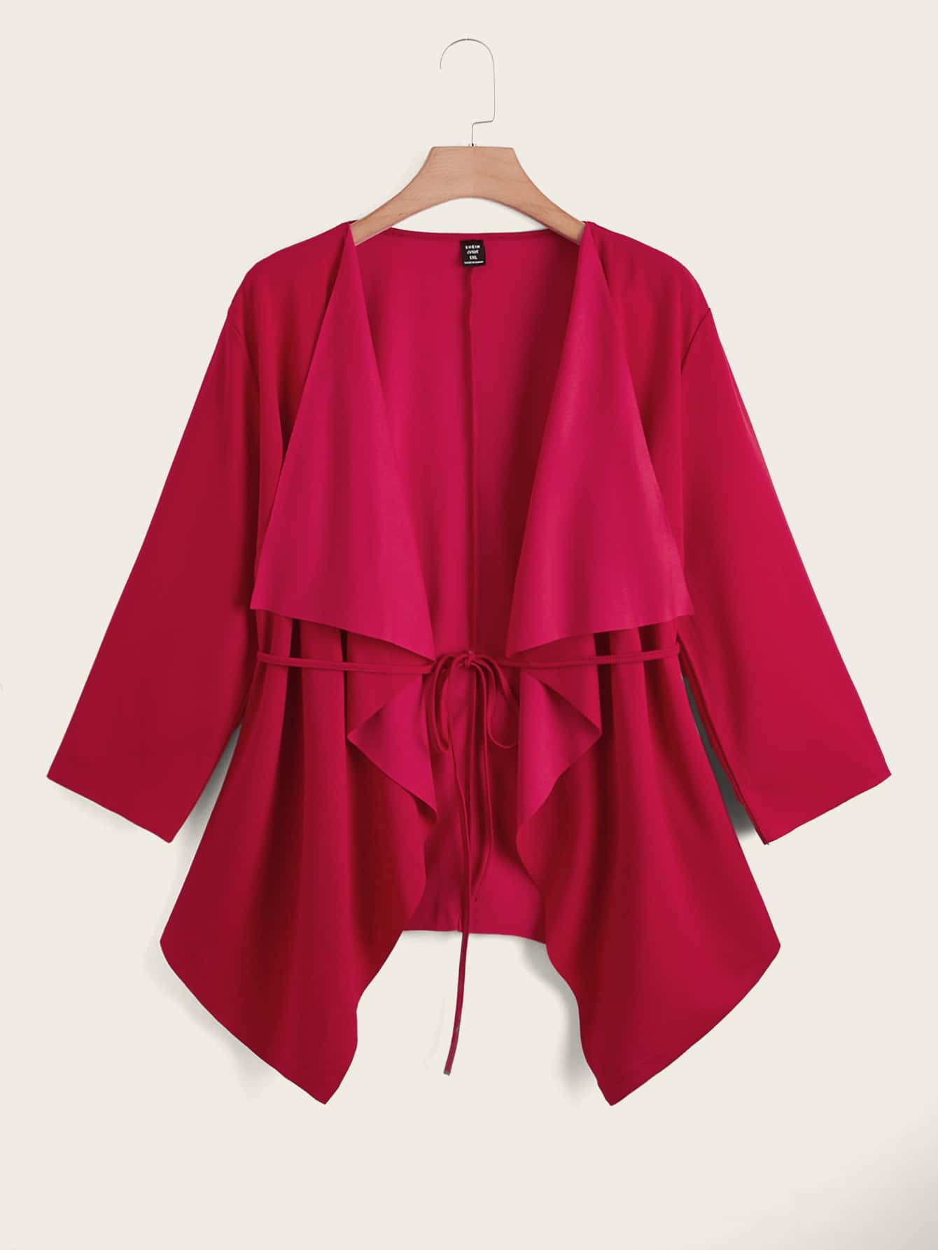 SHEIN Plus Waterfall Collar Belted Coat | SHEIN