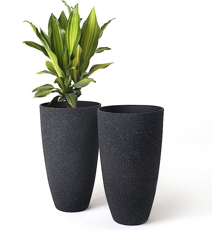 La Jolie Muse Tall Planters Outdoor Indoor - Specked Black Flower Plant Pots, 20 inch Set of 2 | Amazon (US)