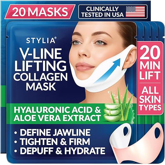 STYLIA V Line Lifting Collagen Face Mask - Lift, Firm & Contour Jawline - Double Chin Strap with ... | Amazon (US)