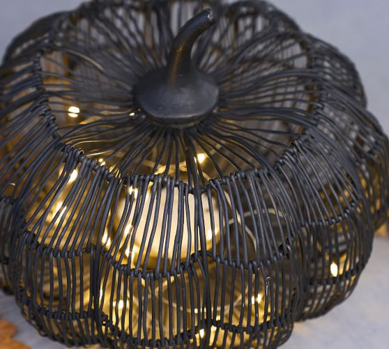 Lit Black Wire Pumpkins | Pottery Barn (US)
