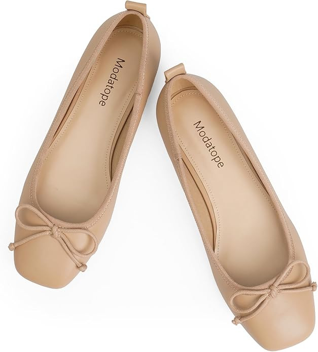 Modatope Ballet Flats with Bow Ballerina Closed Square Toe Slip on Bowknot Flats Shoes for Women ... | Amazon (US)