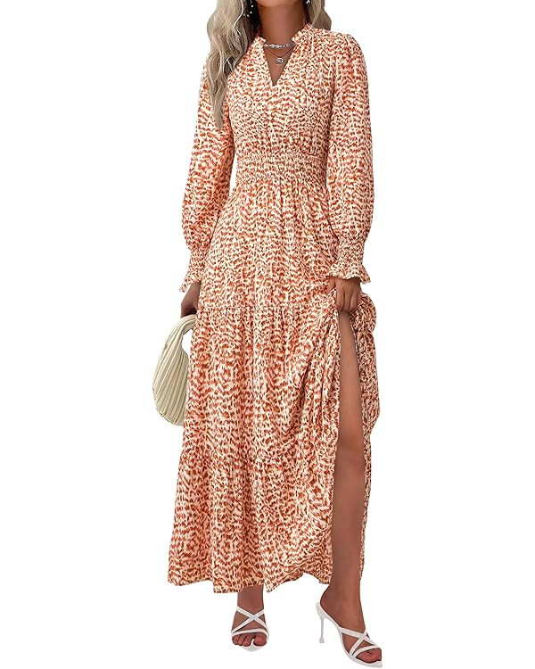 PRETTYGARDEN Women's Floral Maxi Dress 2025 Fall Long Sleeve V Neck Casual A Line Long Flowy Boho... | Amazon (US)