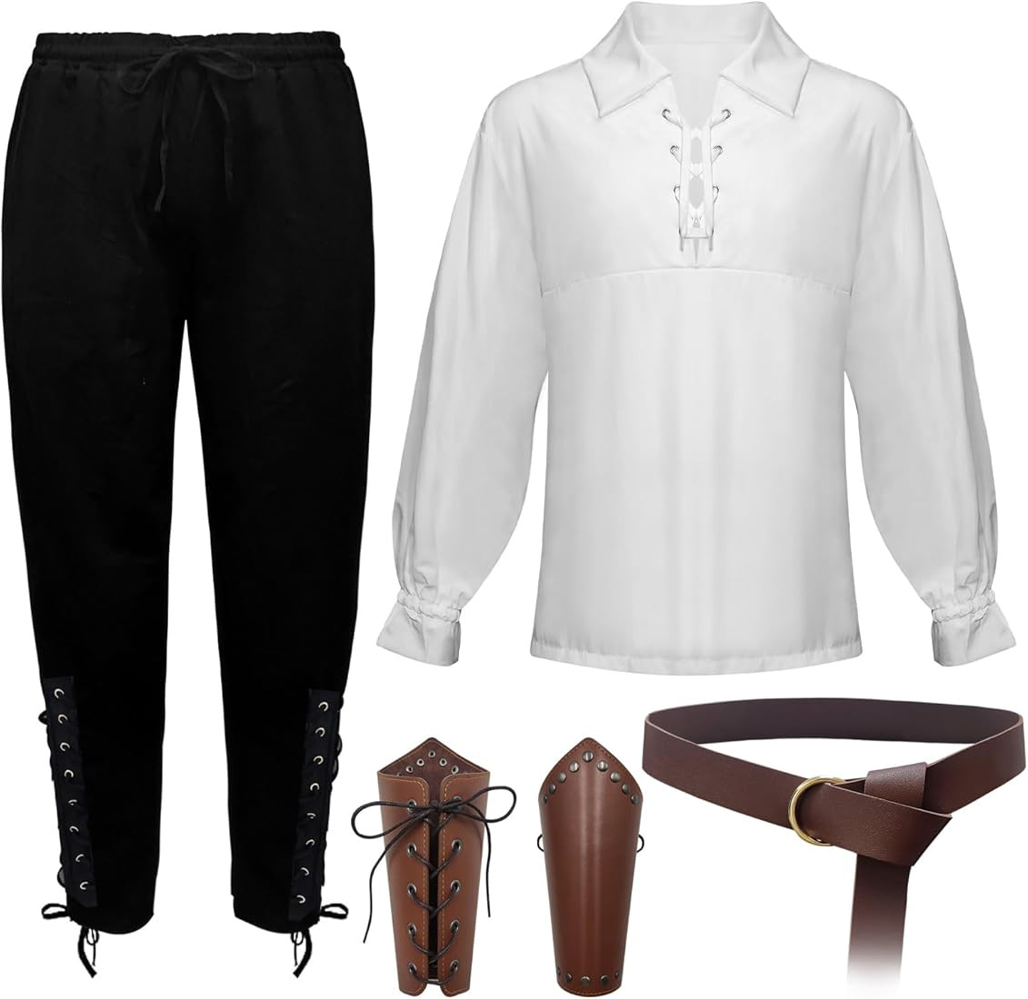 Men's Halloween Renaissance Pirate Costume Set Medieval Viking Pirate Shirt Banded Pants Belt Arm... | Amazon (US)