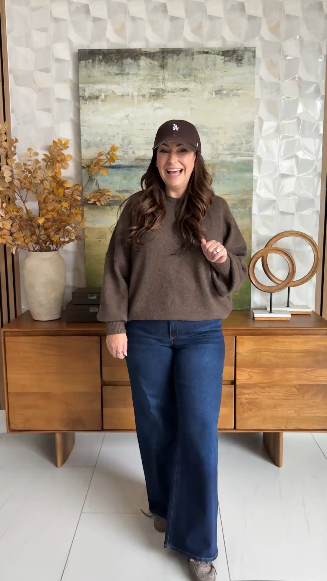 Cozy fall basics done right 🍂 This Quince sweater + wide leg jeans combo is easy, comfortable and perfect for everyday with sneakers and a baseball cap. | Wearing Sweater tts, L | Jeans tts, 31

#LTKMidsize #LTKOver40 #LTKSeasonal