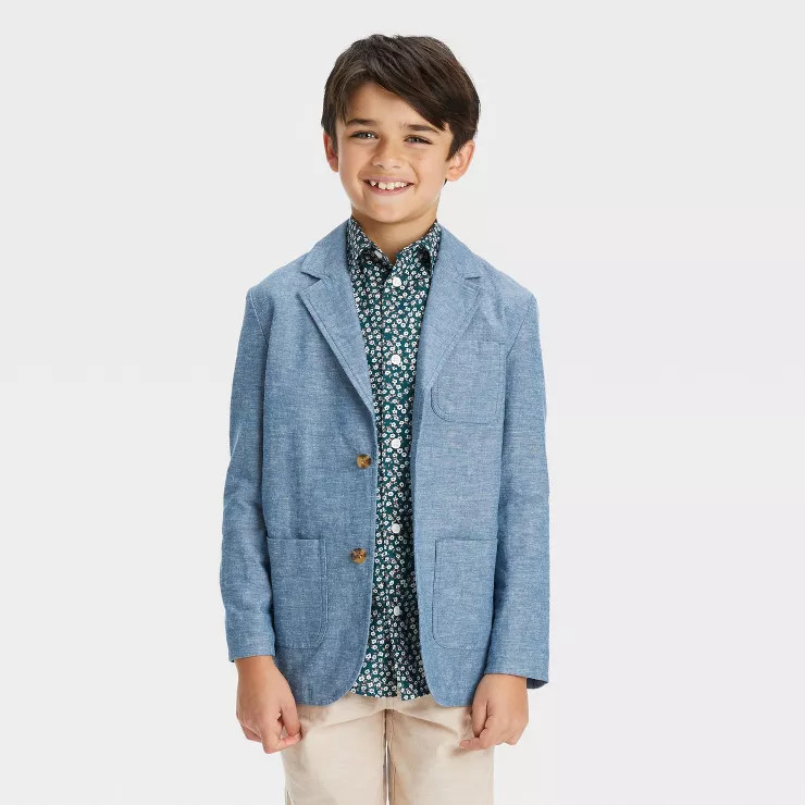 Boys' Long Sleeve Woven Pattern Blazer - Cat & Jack™ Blue | Target