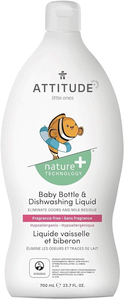 ATTITUDE Baby Bottle and Dishwashing Liquid, EWG Verified, No Added Dyes or Fragrances, Tough on ... | Amazon (US)