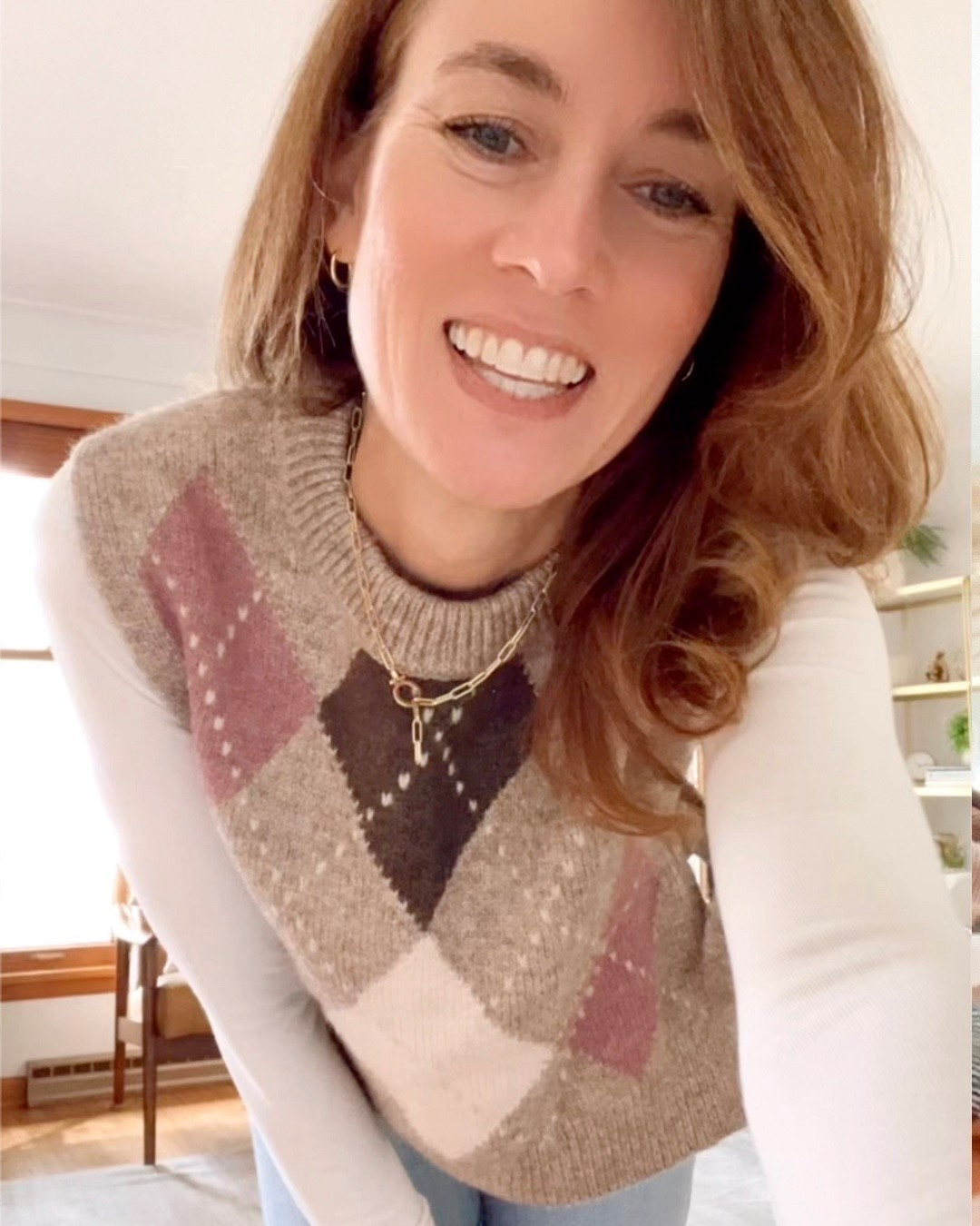 Sweater vest on sale for 40% off Black Friday deal. Cute sweater vest with crewneck tee. Gold chain necklace. Gold hoop earrings. #giftideas 

#LTKootd #LTKOver40 #LTKCyberWeek