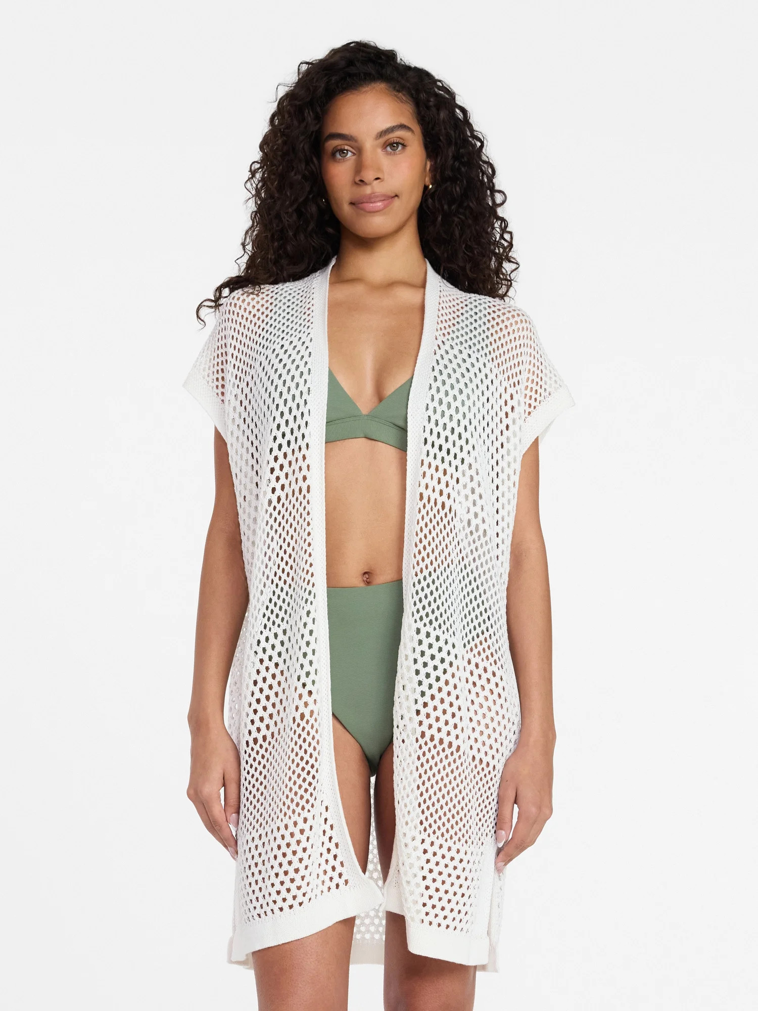 Time and Tru Women's Openwork Knit Coverup, Size S/M, Winter White | Walmart (US)