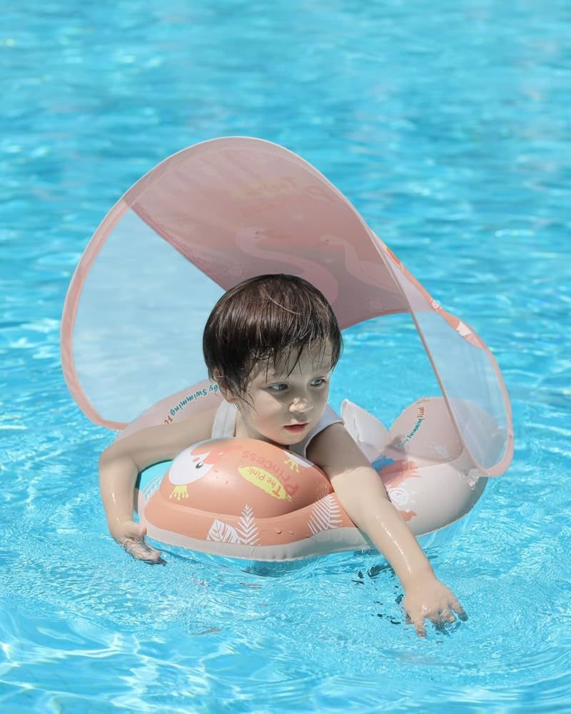Free Swimming Baby Infant Pool Float with Sun Canopy Inflatable Baby Swimming Floatie with Sponge... | Amazon (US)