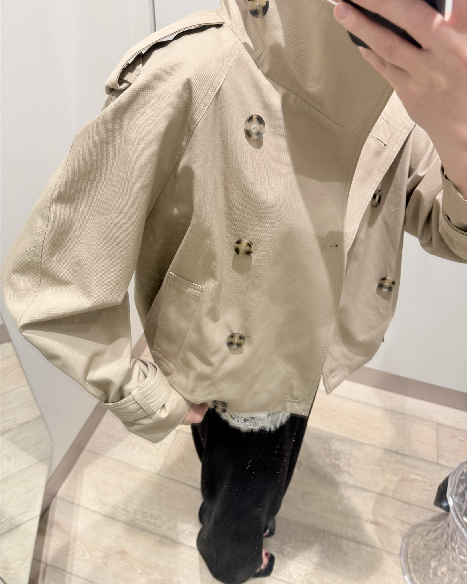 This jacket! Obsessed with the exaggerated neck and detailing. 
Perfect for autumn/winter

Styled with a white lace cami, black trousers and black sandals. Pair with a tan bag and oversized sunglasses for a chic look 

#LTKstyletip #LTKsummer #LTKaustralia