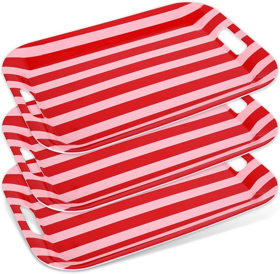 Whaline 3 Pcs Stripe Serving Trays Melamine Platter Red Pink Serving Dishes for Baby Shower Weddi... | Amazon (US)