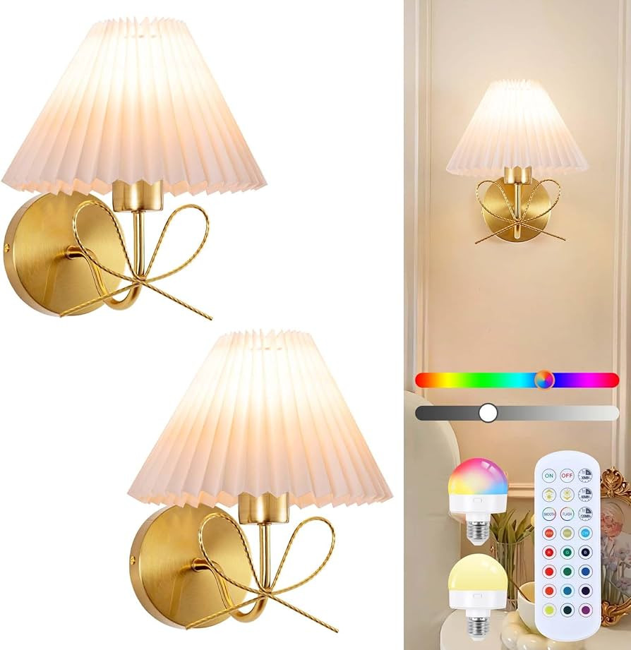 ADISUN Modern Wall Sconce Set of Two, Battery Operated Wall Sconce Remote Control Dimmable Wall L... | Amazon (US)