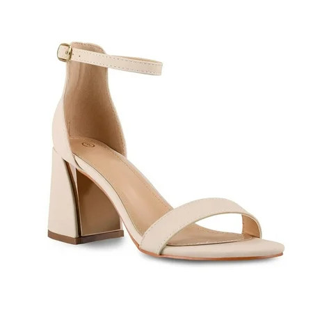 Mysoft Adult Women s Nude Open-Toe Ankle Sandals with Thick Heels Size 10 | Walmart (US)