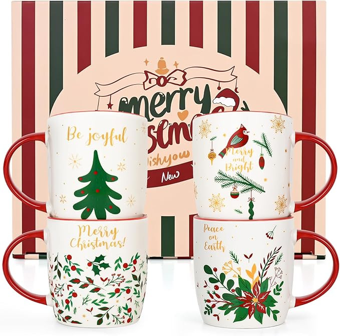 YHRJWN Christmas Coffee Mug, Christmas Mug Set of 4, Christmas Tree Mug, Ceramic Christmas Mug fo... | Amazon (US)