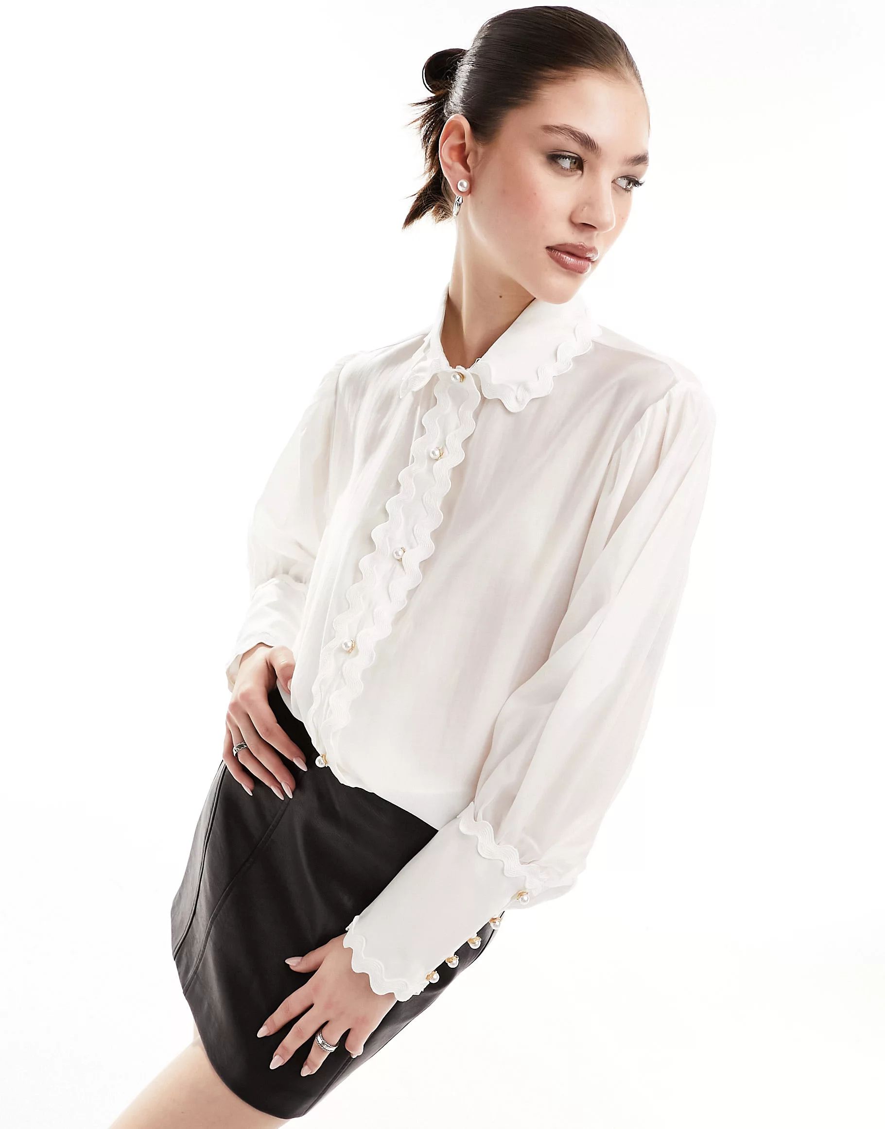 Sister Jane pearl button scallop blouse in ivory | ASOS | ASOS (Global)