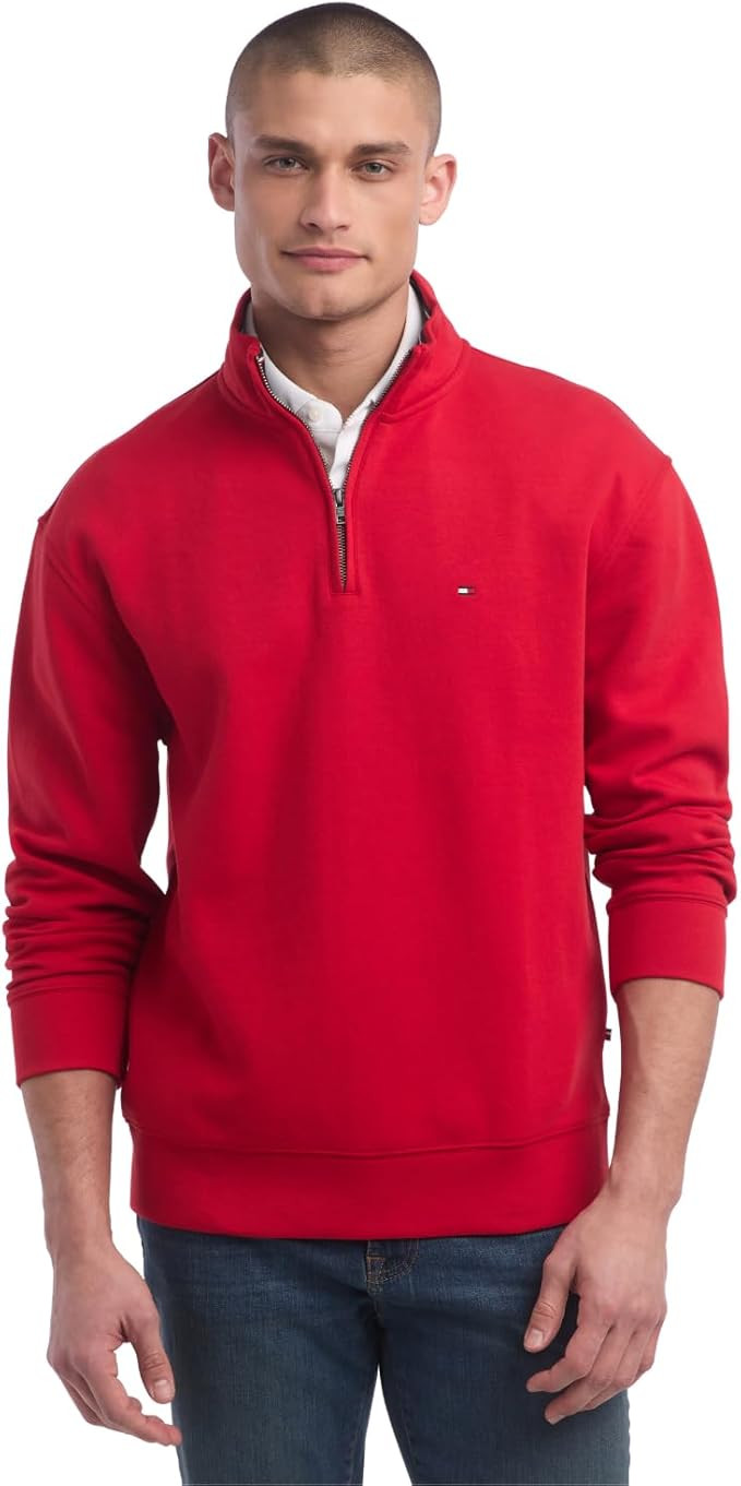 Tommy Hilfiger Men's Long Sleeve Fleece Quarter Zip Pullover Sweatshirt | Amazon (US)