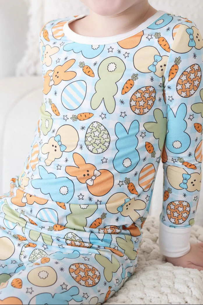 Cottontail Cuties Two Piece Pajama Set | Blue | Caden Lane