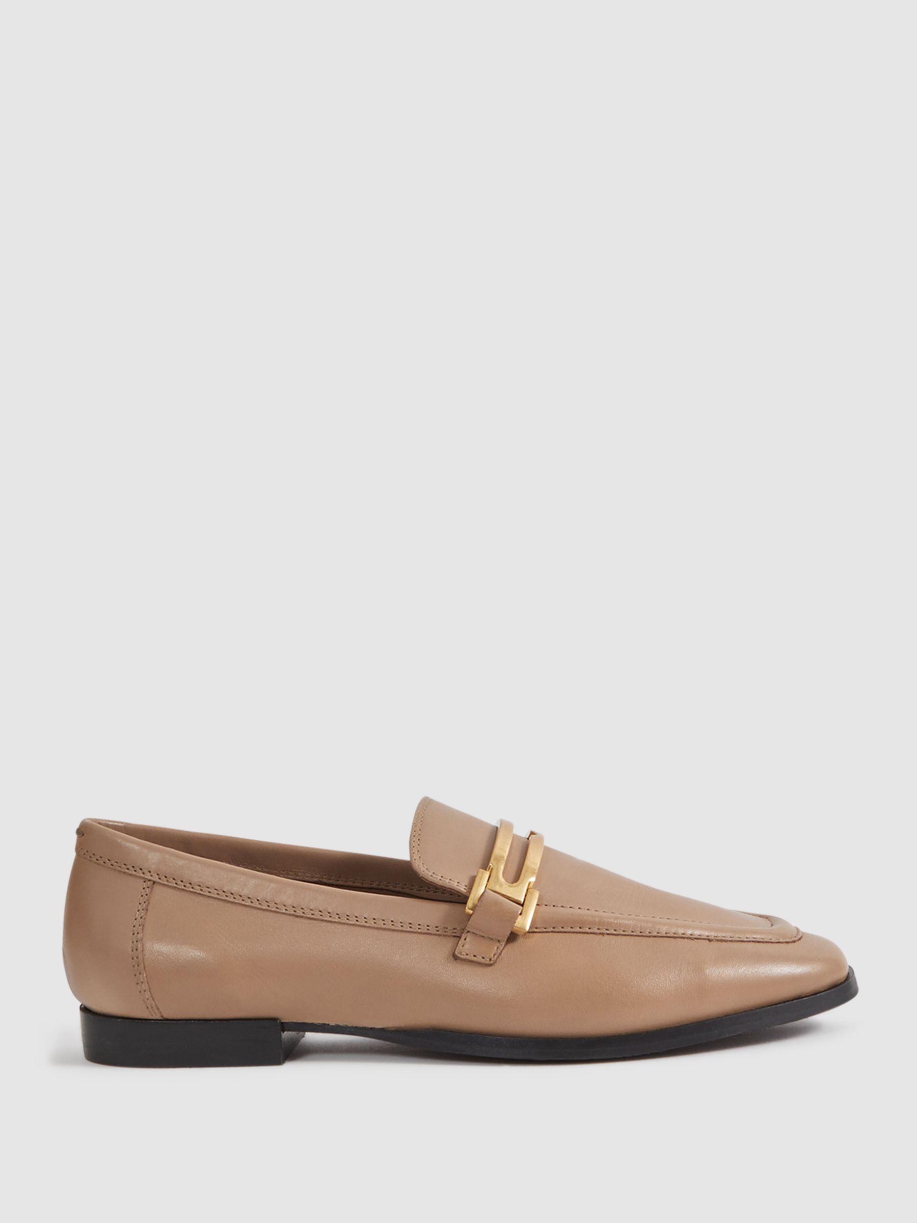 Leather Rounded Loafers in Nude | Reiss UK