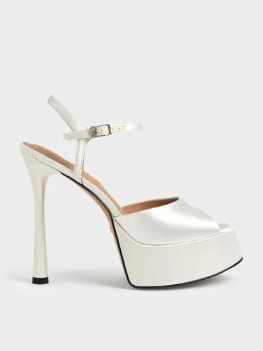 Francesca Peep-Toe Platform Heels
    
         - White | Charles & Keith US