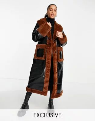 Missguided faux fur trim vinyl coat in black | ASOS (Global)