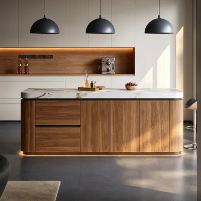Mid-Century Kitchen Island with Marble Top, Spacious Storage and Fully Assembled Design | Wayfair North America