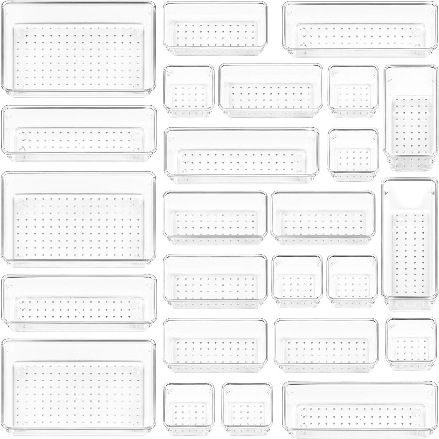 Vtopmart 25 PCS Clear Plastic Drawer Organizers Set, 4-Size Versatile Bathroom and Vanity Drawer ... | Amazon (US)