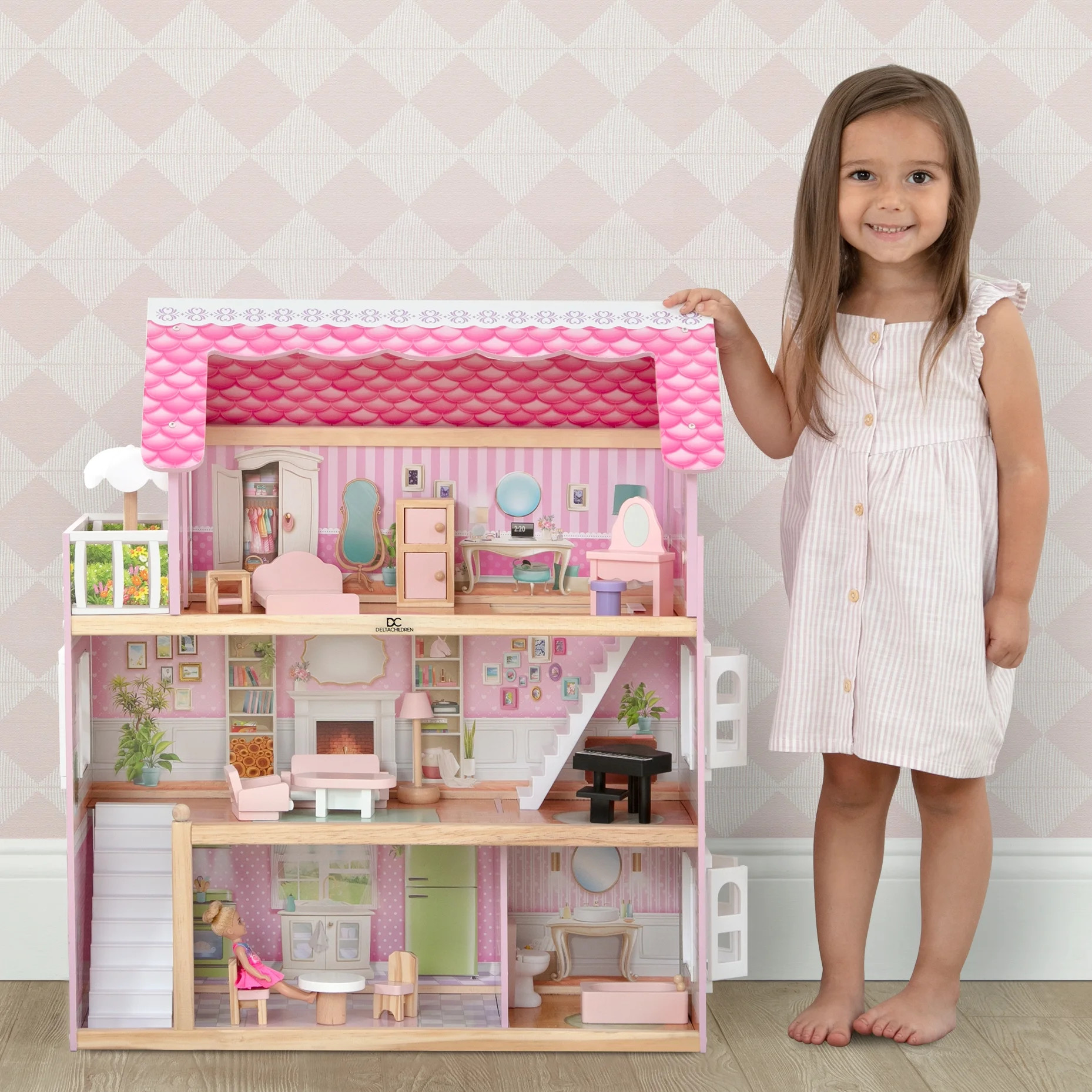 Delta Children Little Gem Dollhouse - 3-Story Dollhouse with 4 Rooms - Includes 16 Accessories - ... | Walmart (US)