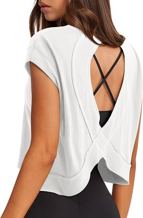 LASLULU Womens Open Back Workout Tops Backless Athletic Shirt Sleeveless Oversized Wrap Crop Tank... | Amazon (US)