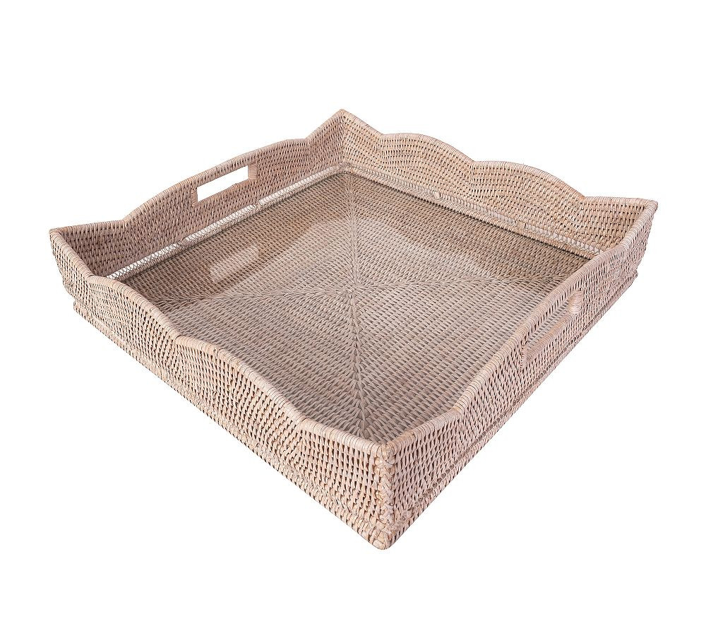 Tava Handwoven Rattan Scallop Tray with Handles | Pottery Barn (US)