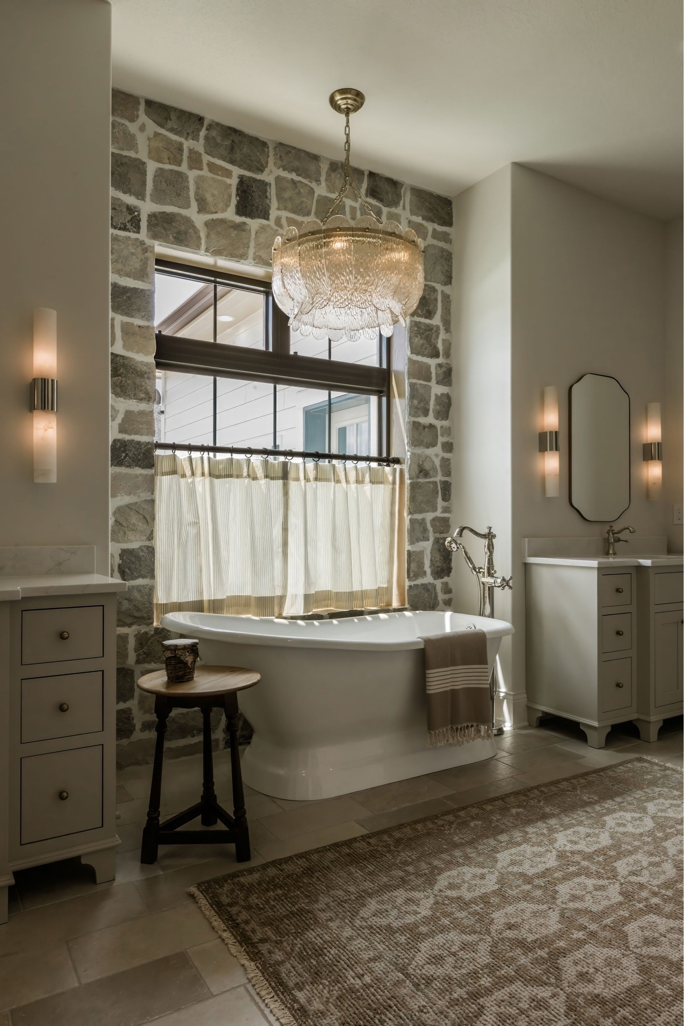 Might just be our favorite master bathroom to date! Love the timeless feel of this one✨🤍 @Wayfair #ad #wayfair #wayfairpartner