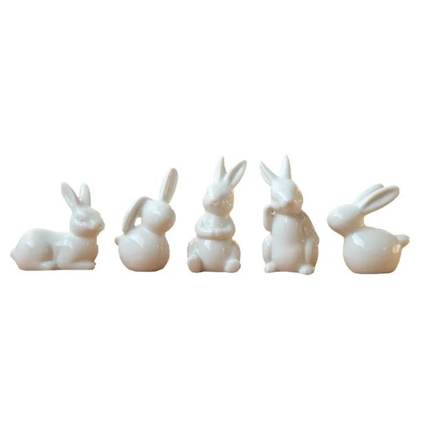5pcs White Ceramic Rabbits Figurines Bunny Sculptures Rabbits Crafts Decor | Walmart (US)