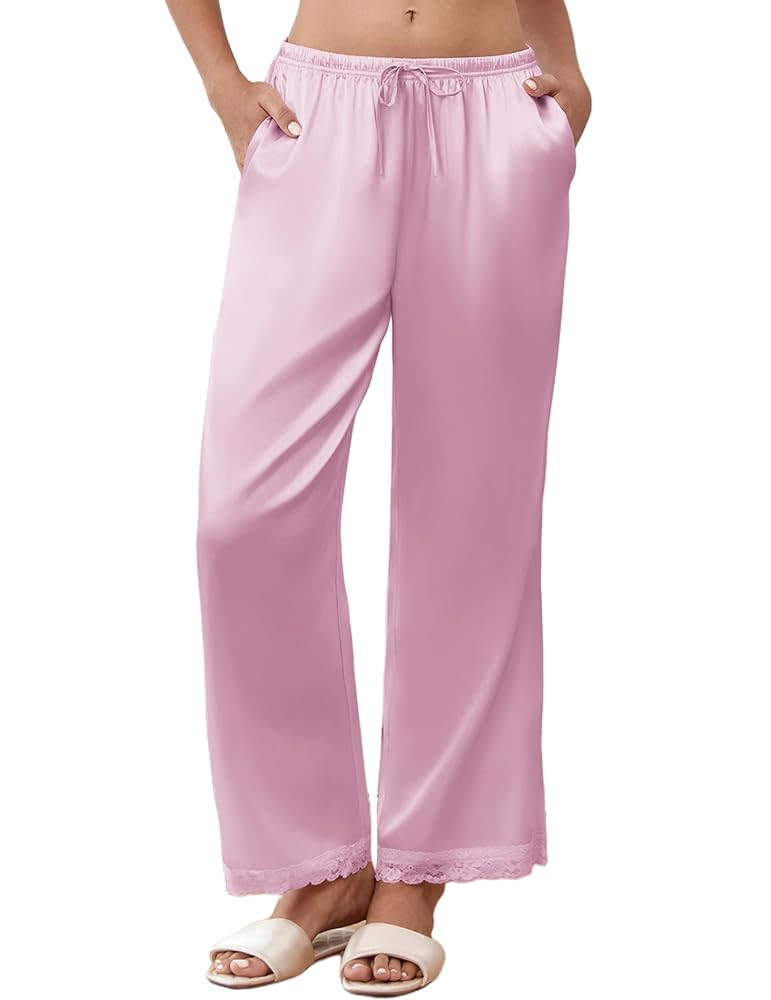 Ekouaer Womens Silk Satin Pajama Pants Casual Comfy Sleep Pants Pocketed Elastic Waist Wide Leg P... | Amazon (US)