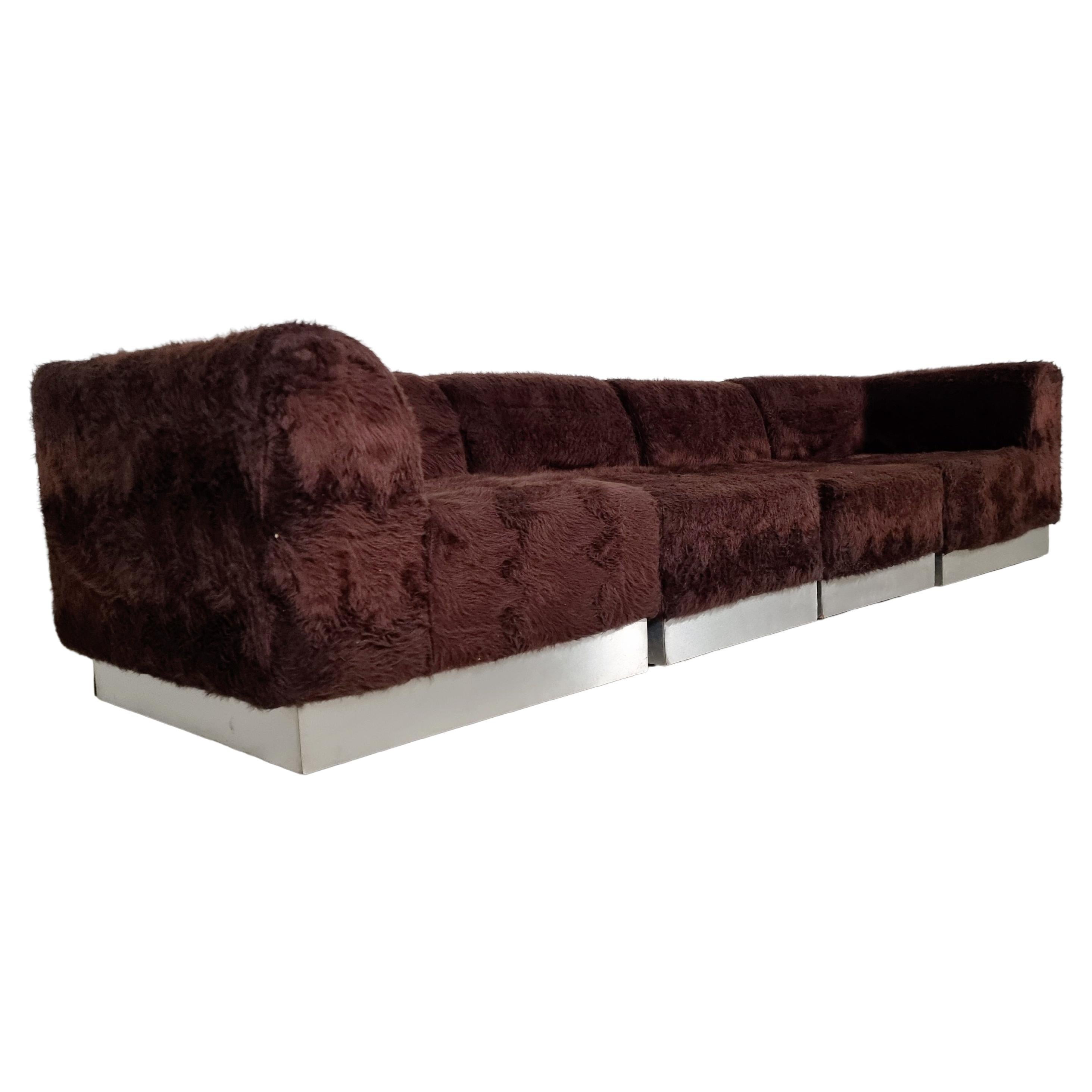 Vintage Italian Chrome Plated Sectional Sofa with Faux Fur, 1970s | 1stDibs
