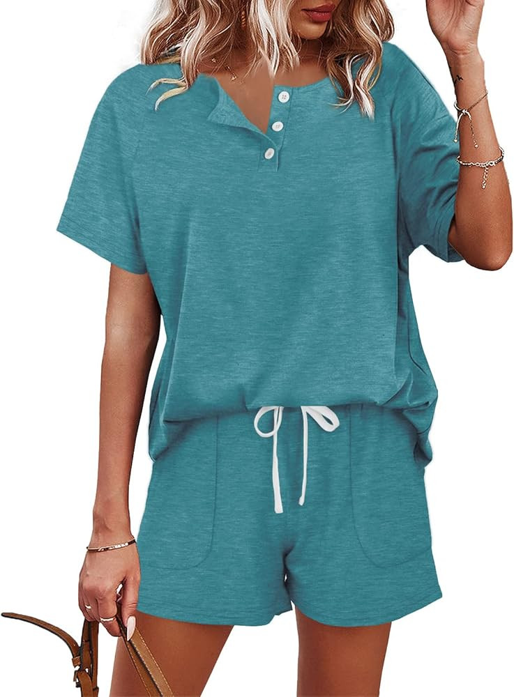 WIHOLL Two Piece Outfits for Women Lounge Sets Button Down Top and Shorts Set Sweatsuits with Poc... | Amazon (US)