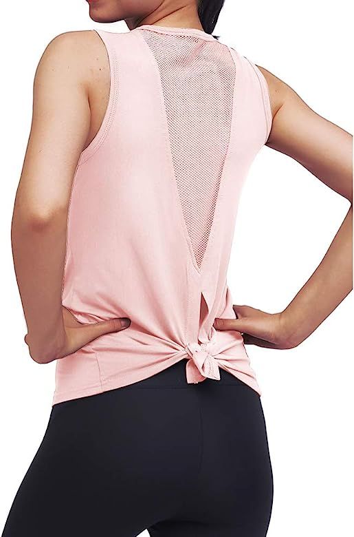 Womens Cute Workout Clothes Mesh Yoga Tops Exercise Gym Shirts Running Tank Tops | Amazon (US)