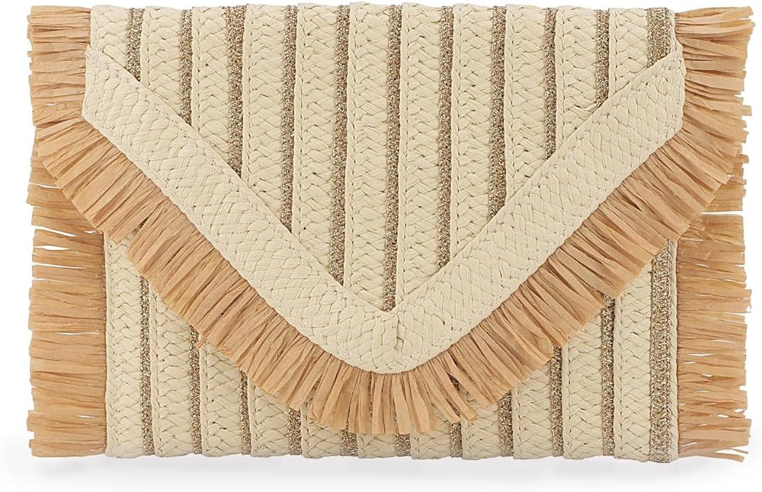 Emprier Straw Clutch Purse for Women Envelope Beach Bag with Fringe Trim Summer Woven Clutch Hand... | Amazon (US)